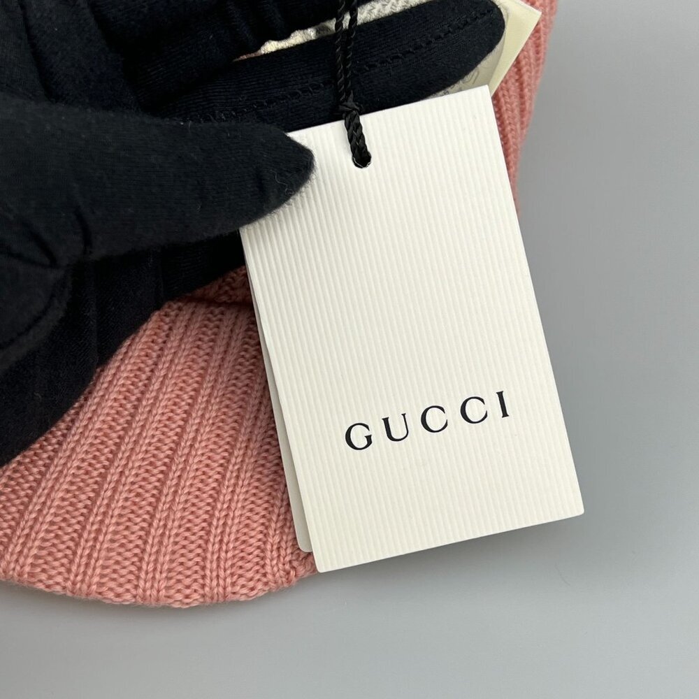 NWT Gucci Knitted Vistor Wool Embroidered Patch Head In Pink Hat Size S - Picture 10 of 13